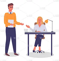 在办公室开会。商人带了一份报告给女子核实