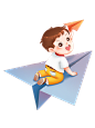 六一儿童节可爱卡通小男孩坐在纸飞机上游戏