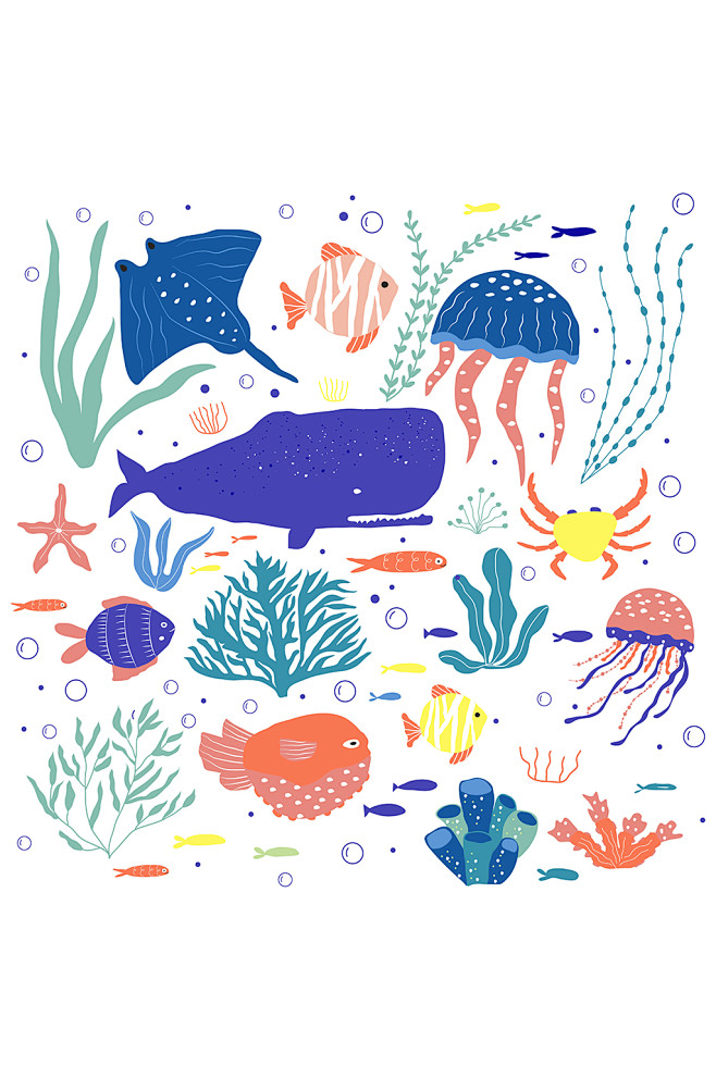 彩色海洋生物卡通手绘元素