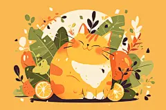 小猫咪卡通卡片动植物插画素材
