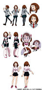 僕のヒーローアカデミア - 雄英高校英雄科1年A班 - Ochako Uraraka 麗日お茶子 - 设定画（为一图展示而稍作排版，上色版）