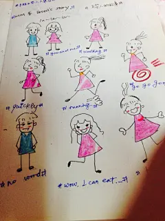 彩色火柴人快速手绘于日记笔记。