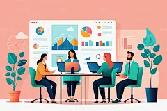 公司企业办公室场景插画