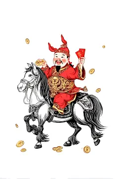 财神爷骑马驾到马年插画