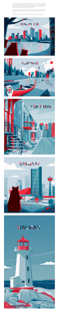Canadian cities illustrated for English Learning School on Behance