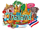 手绘涂鸦世界国家城市泰国特色建筑矢量元素thailand :  