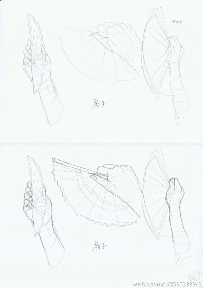 折扇圆扇绘画素材手拿着扇子角度教程人体女性男性局部