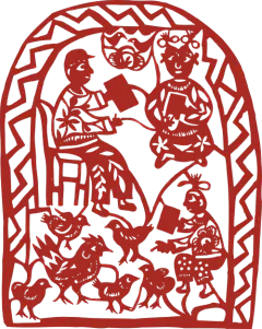 花卉人物民俗剪纸窗花元素矢量图设计素材