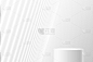 白色的现实圆柱形基座或讲台与透视霓虹灯。矢量抽象工作室房间与三维几何平台。未来科幻场景，产品展示，促