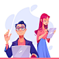 Free vector programmer and graphic designer characters create website man with laptop and woman with tablet deve...