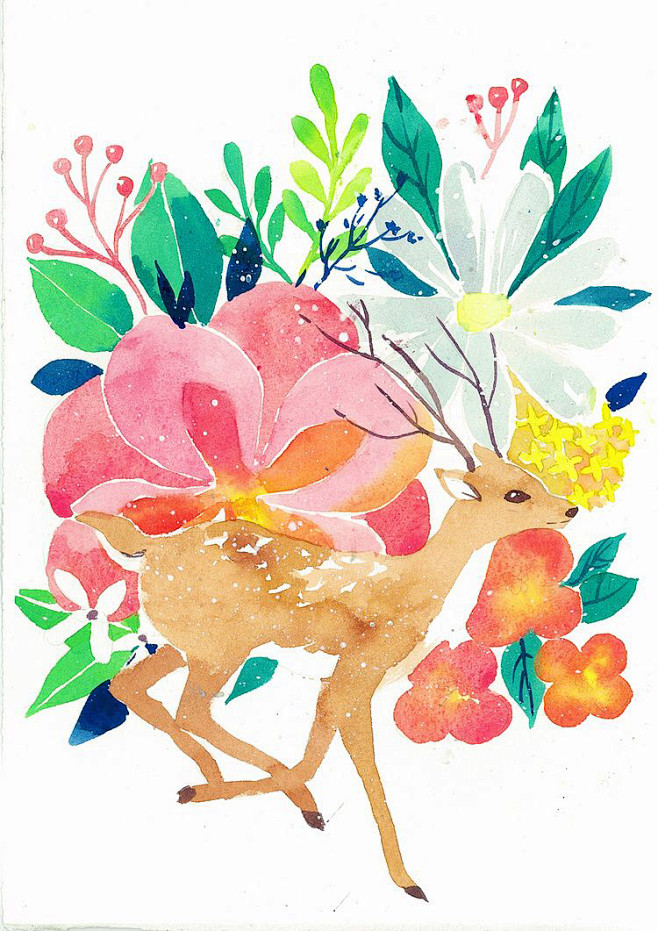 海报素材 手绘 动物 手帐贴纸 小鹿