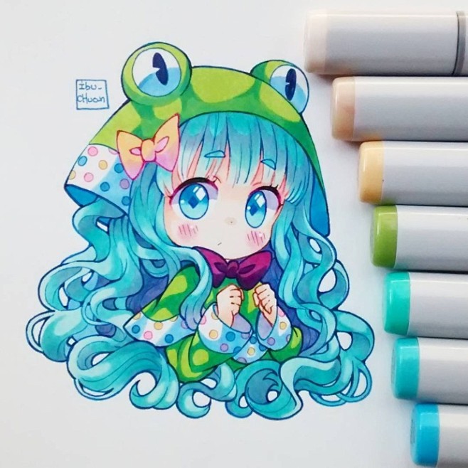 #飞乐鸟分享# 马克笔手绘动漫少女，是吃...