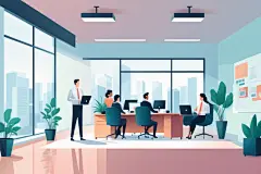 商务风格扁平风商务办公场景插画