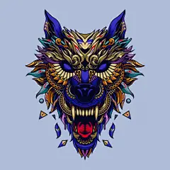 图腾风格部落风狼头插画矢量图设计素材