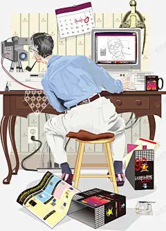 师插画矢量图高清素材 工作台 桌子 棕色 电脑 矢量图 设计师 元素 免抠png 设计图片 免费下载 页面网页 平面电商 创意素材