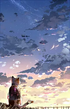日系动漫卡通手绘唯美天空星空场景图片 插画参考临摹 (203)