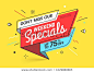 Weekend specials, sale banner template in flat trendy memphis geometric style, retro 80s - 90s paper style poster, placard, web banner designs, vector illustration