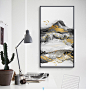 涂鸦鸟远山抽象山水油画风景画动物油画鸟群手绘水墨画金粉玄关画-tmall.com天猫