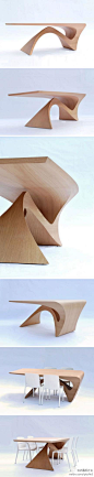 求是设计会：#求是爱设计#Form Follows Function Table，设计师Daan Mulder的形式追随功能桌，整个桌子形态曲线自然，没有接缝的痕迹，形态十分别致。