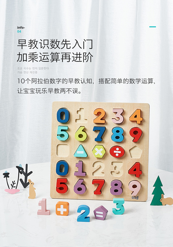 aag婴儿数字母拼图宝宝拼装立体积木木制...