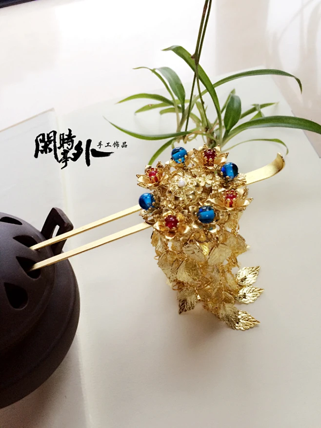 手工古典发簪仿古代铜雀春深唐风金步摇花长流苏簪复古风簪钗子-花瓣网