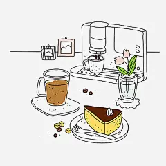 糕点插画高清素材 咖啡机 糕点 食物 餐具 饮料 免抠png 设计图片 免费下载