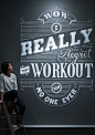 Freehand Chalk Lettering  : Freehand chalk lettering project commissioned for a beautiful brand new gym in High Liner's new Portsmouth headquarters. Major props to Mike Mai for capturing all of these insanely FANTASTIC photos of the process. — http://mike