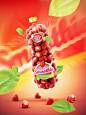 Strawberrie juice packshot : creative fruit of juice packshot
