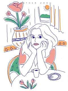 简笔画独处的女孩