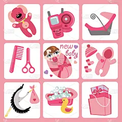 欧洲婴儿 girl.newborn 的可爱卡通图标设置