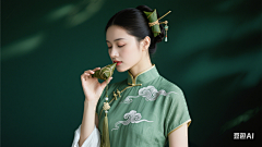 喜欢小卷子的瑟瑟仔采集到蓝色绿色背景AI人物