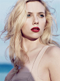 People 1239x1650 Scarlett Johansson blonde women actress green eyes red lipstick looking into the distance