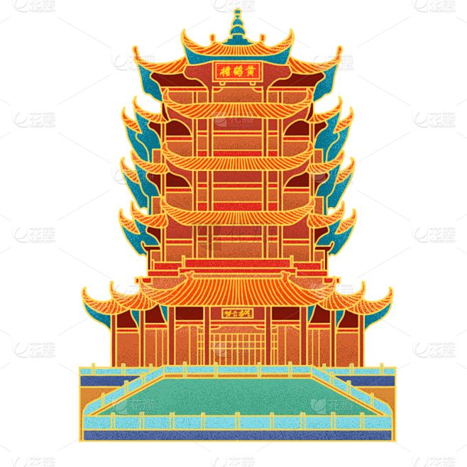 中国风-金边国潮建筑插画2