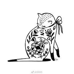 各种形态的猫咪黑白手绘插画（第三辑）~   作者：Flora Waycott ​ ​​​​