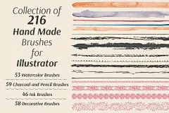 手绘矢量插画笔刷 Collection of Hand Made Brushes-设计插件-美工云(meigongyun.com)