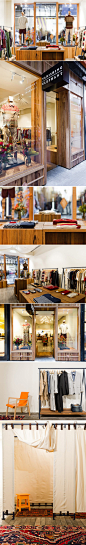 服装品牌VANISHING ELEPHANT 在澳洲墨尔本的店铺，用了很多木材作为室内装饰材料。