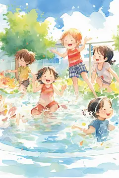 学生放暑假结伴漫画风插画