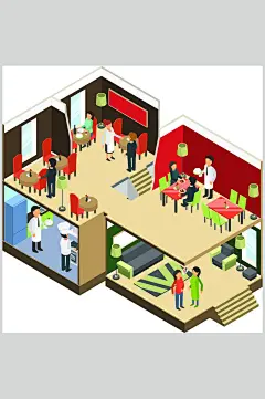 全景商务生活场景餐厅插画矢量素材