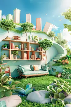 C4D立体家居电商户外场景渲染