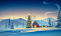 圣诞树,冬天,地形,房屋,天空正版插画素材