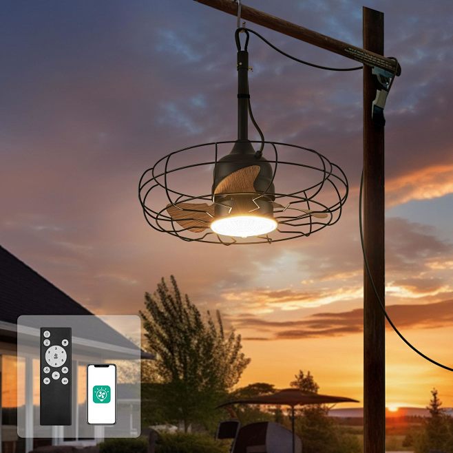 Orison 28" Outdoor Ceiling Fan With Light - Wet Rated, Plug-in, Caged Design For Gazebo, Pergola, Patio - View #3