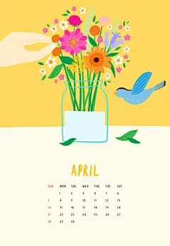 简约风格纯色背景黑猫橙橘手绘插画休闲生活2019年日历设计PSD-淘宝网