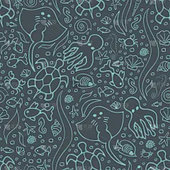 绘画插图,水下,乱画,海洋,矢量,式样,在下面,动物手,数字10,绘制