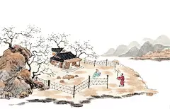 手绘水墨二十四节气插画大寒图片下载