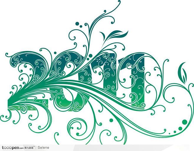 清新淡雅的绿色花纹线条2011