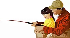 钓鱼的父女手绘插画素材AI|爸爸女儿|生活百科|矢量|矢量素材|鱼竿|矢量素材　矢量花朵|情人节矢量素材矢量图|矢量素材矢量罂粟花纹|矢量森林矢量素材