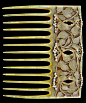 An Art Nouveau comb by Vever. Horn and seed pearls. Marks: Signed & numbered, French, c.1900.