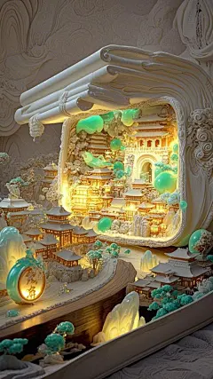 打开的卷轴里面的微景观手机壁纸AI绘画