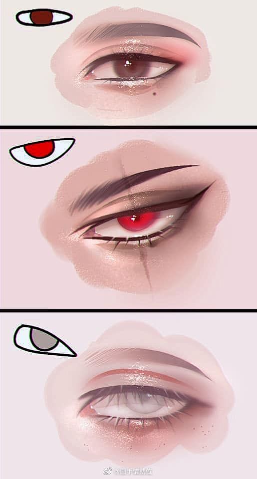 #画手调研time# 3种眼型画法，你最喜欢哪种？ ①正常杏仁眼 ②上挑眼 ③下垂眼
