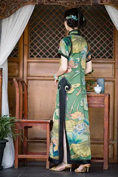 莲露微醺丨2021夏季新款丨手绘香云纱如意云头复古民国风旗袍长款-淘宝网